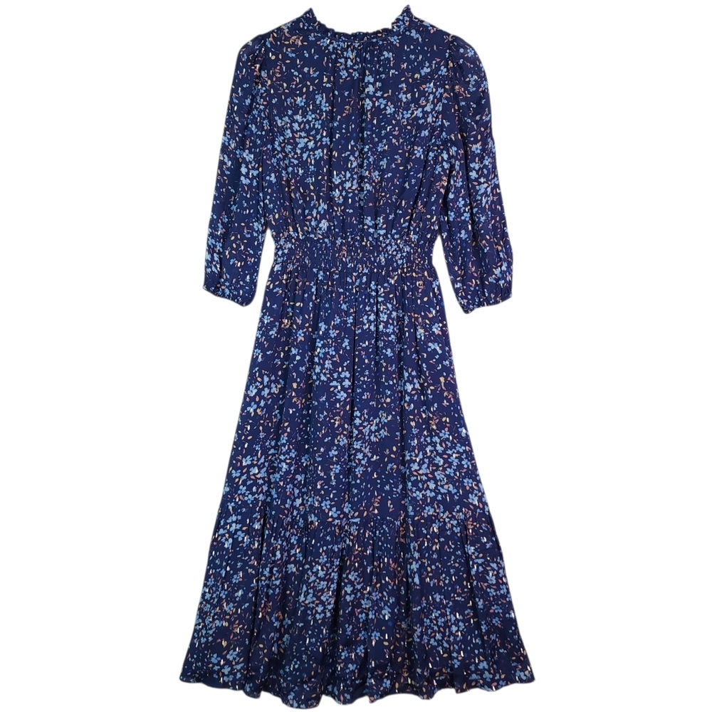Shoshanna Jaxon Smocked Floral-Print Midi Metallic Chips Dress Size 6 - Picture 5 of 12